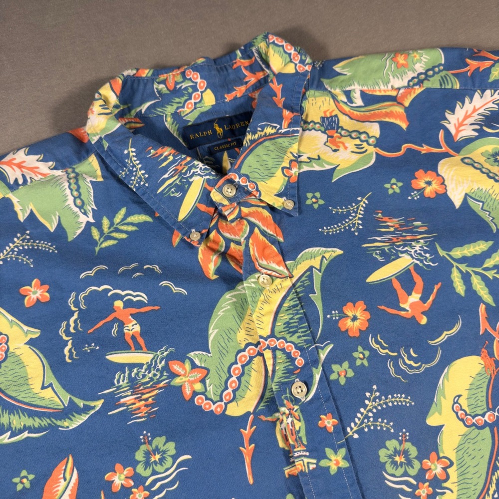 Ralph Lauren Hawaiian Surfer Print Shirt Mens 3XB Tropical Cotton Long Sleeve